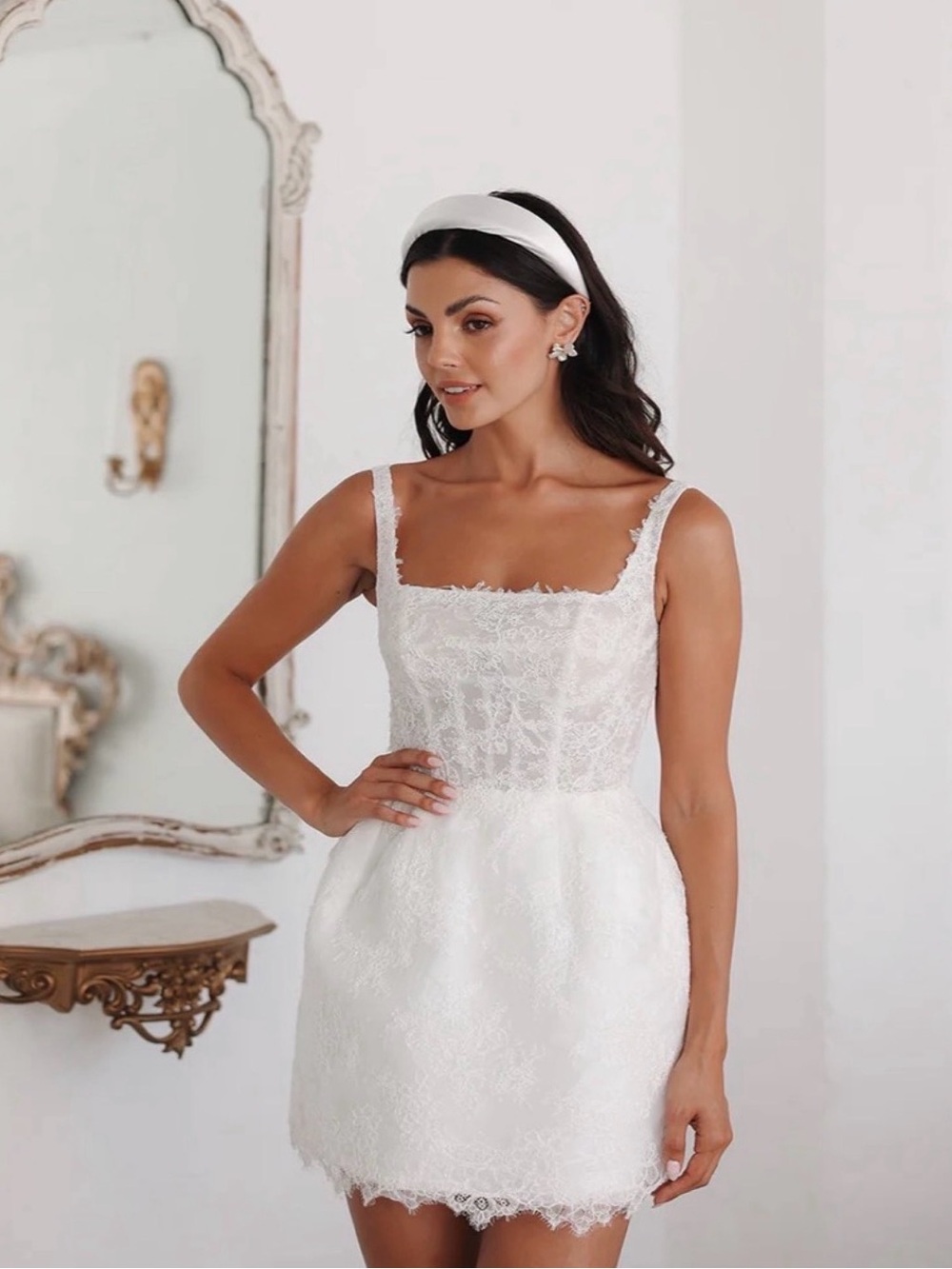 Untamed Petals, Camille, White Lace Mini Dress, Size 14, Bridal, NEW with tags